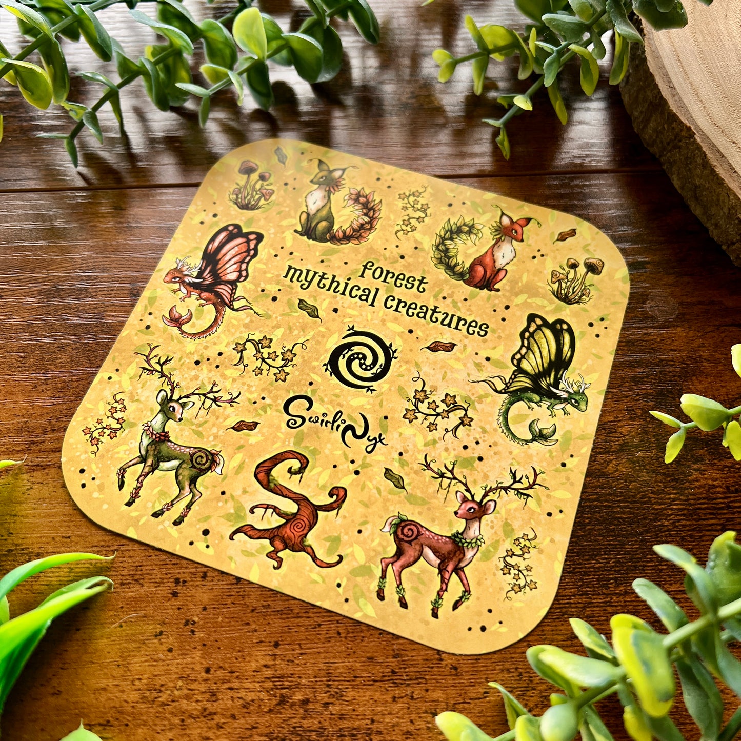 Mythical Forest Creatures Moss Green Sticker Sheet