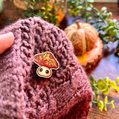 Maple the Mushroom Wooden Pin