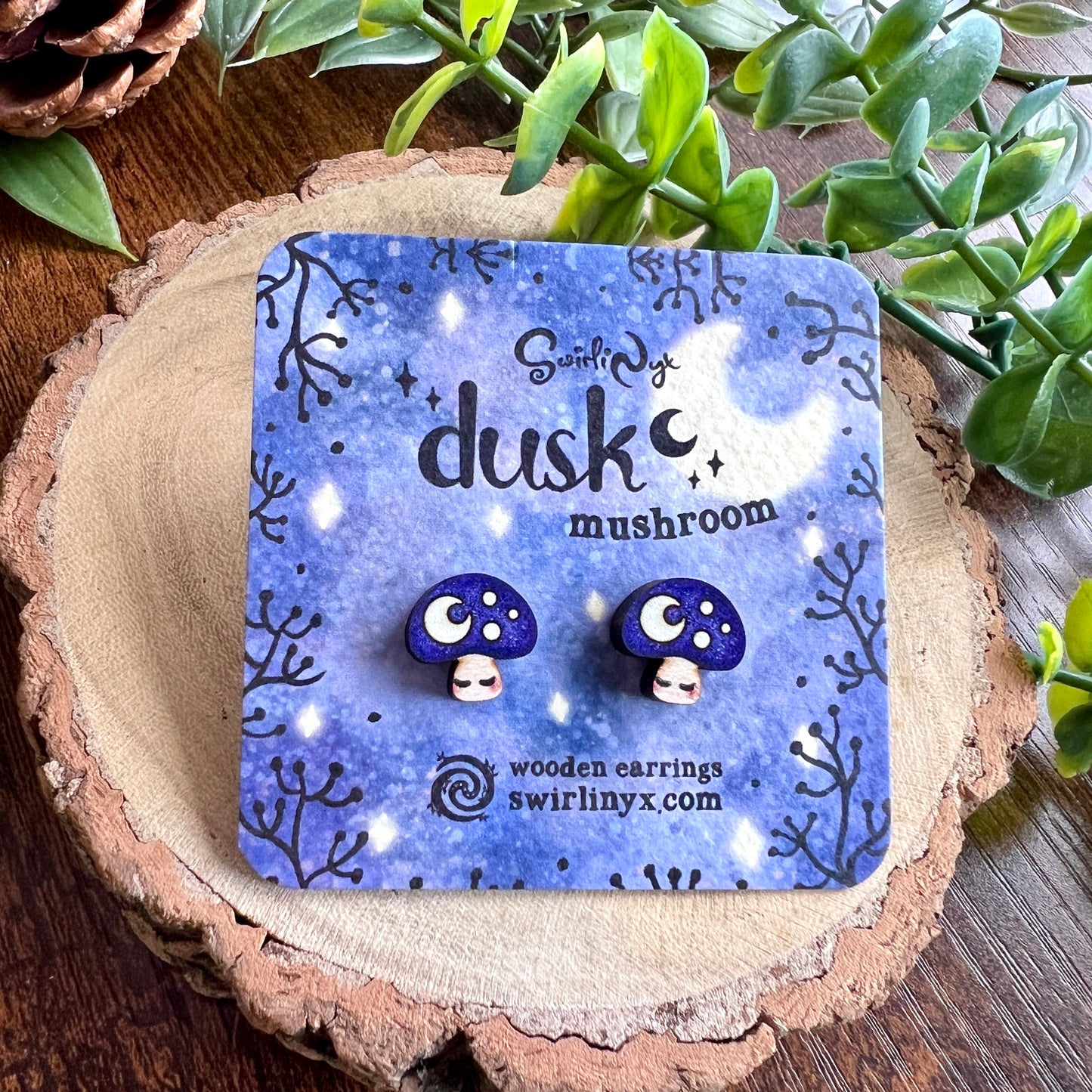 Dusk Mushroom Wooden Earrings