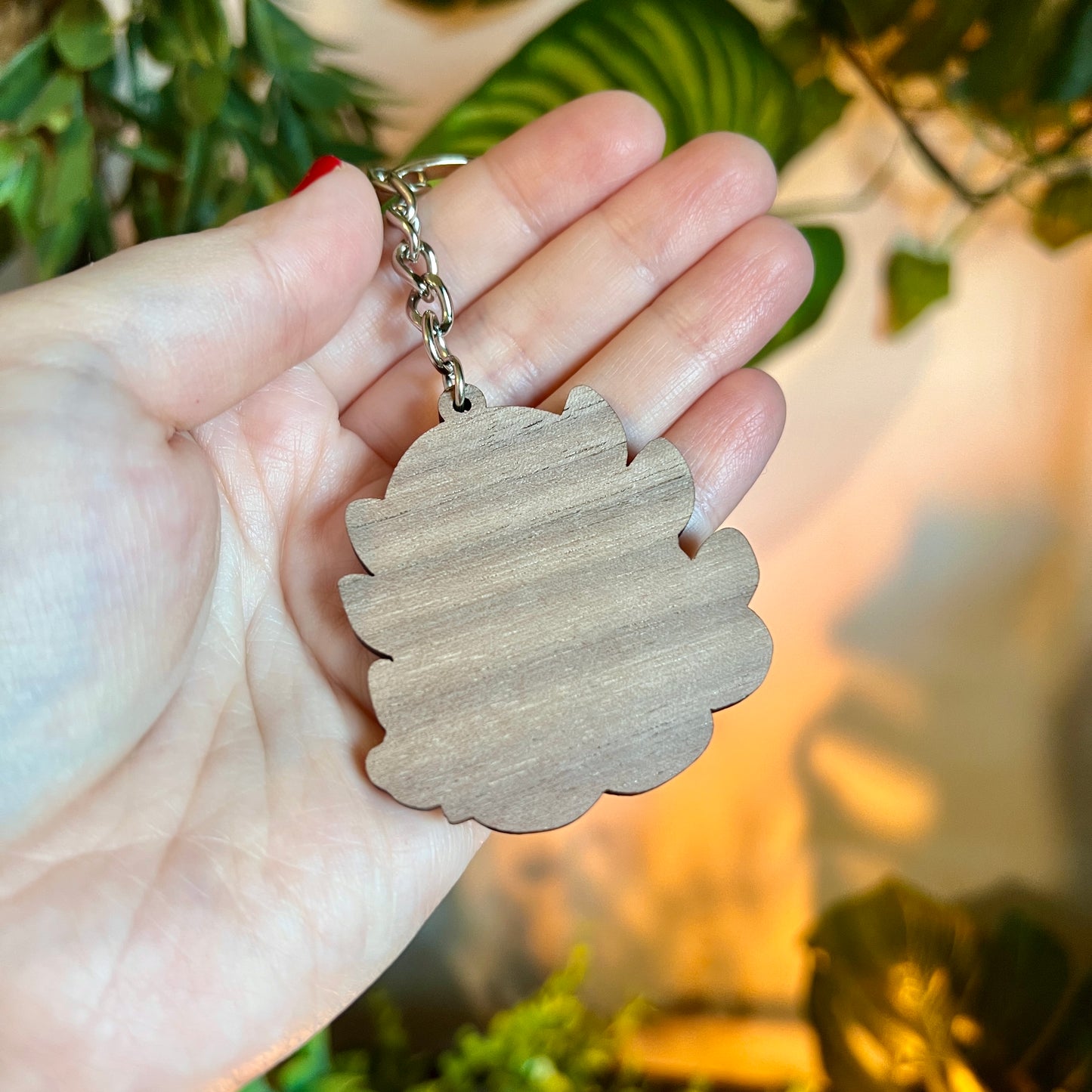 Leafy Ghost Wooden Keyring
