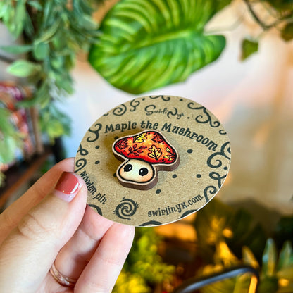 Maple the Mushroom Wooden Pin
