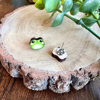 Algae the Frog Wooden Earrings