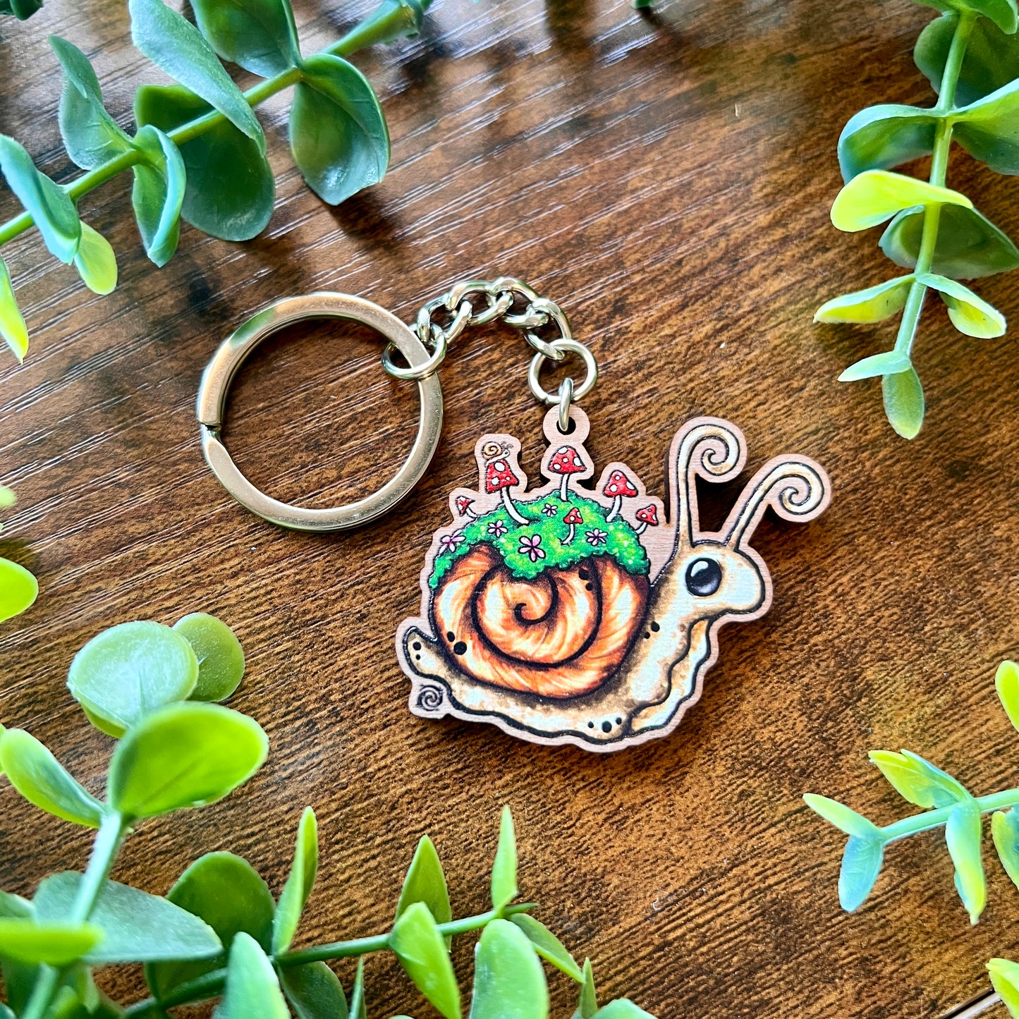 Sadie the Snail Wooden Keyring