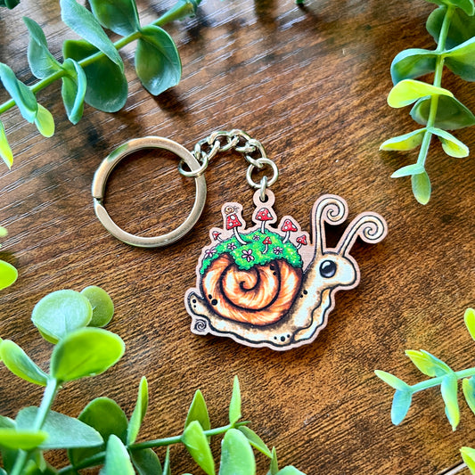 Sadie the Snail Wooden Keyring