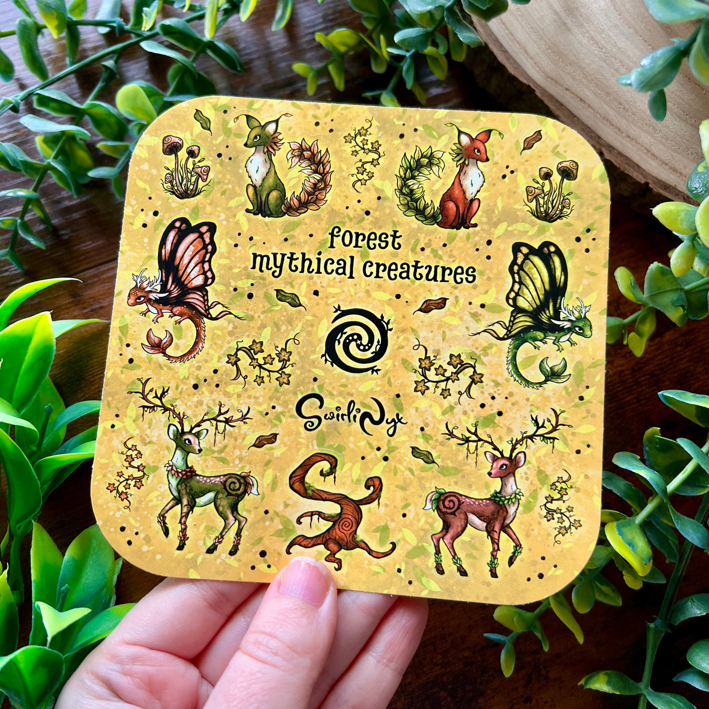 Mythical Forest Creatures Moss Green Sticker Sheet