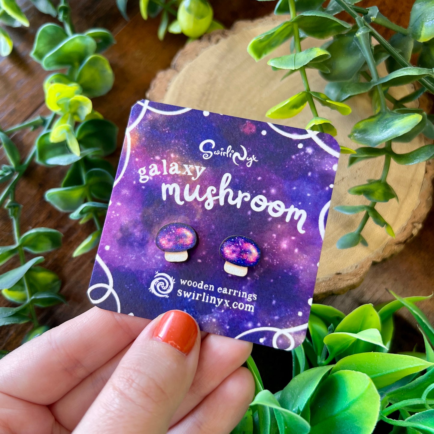 Galaxy Mushroom Wooden Earrings
