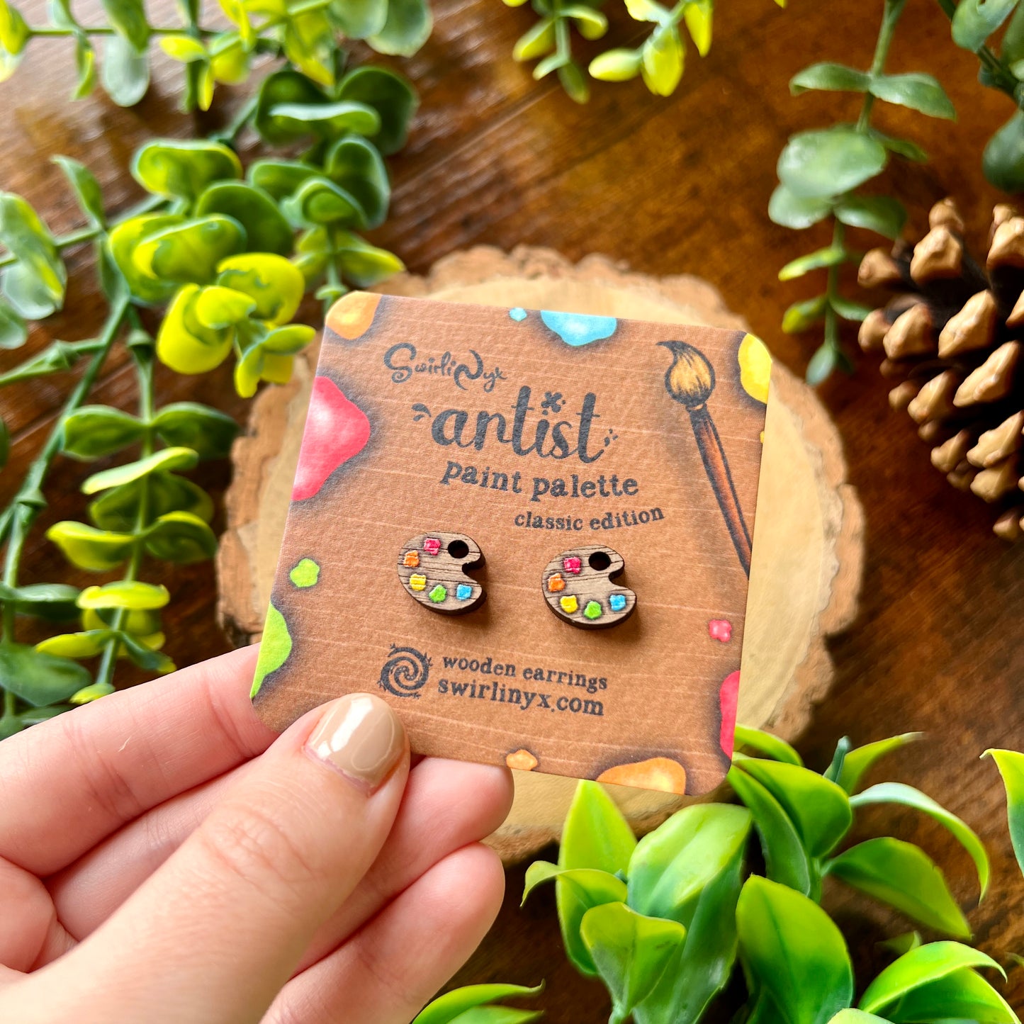 Classic Paint Palette Wooden Earrings