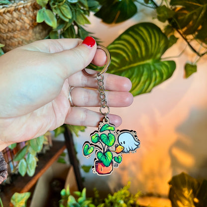 Ghost and Plant Wooden Keyring