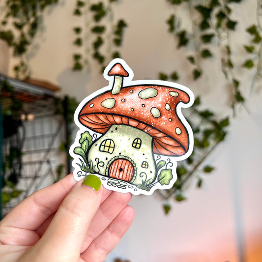 Red Mushroom House Clear Sticker