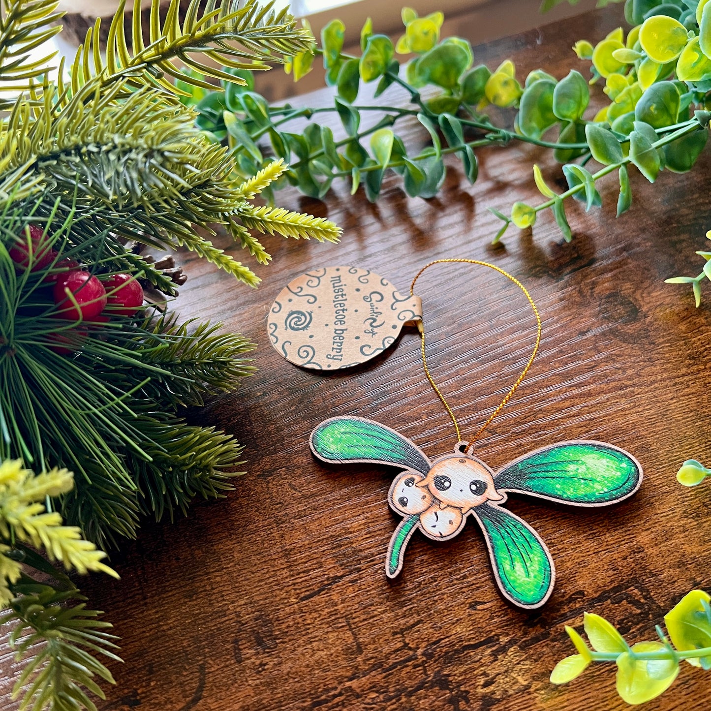 Mistletoe Berries Wooden Christmas Decoration