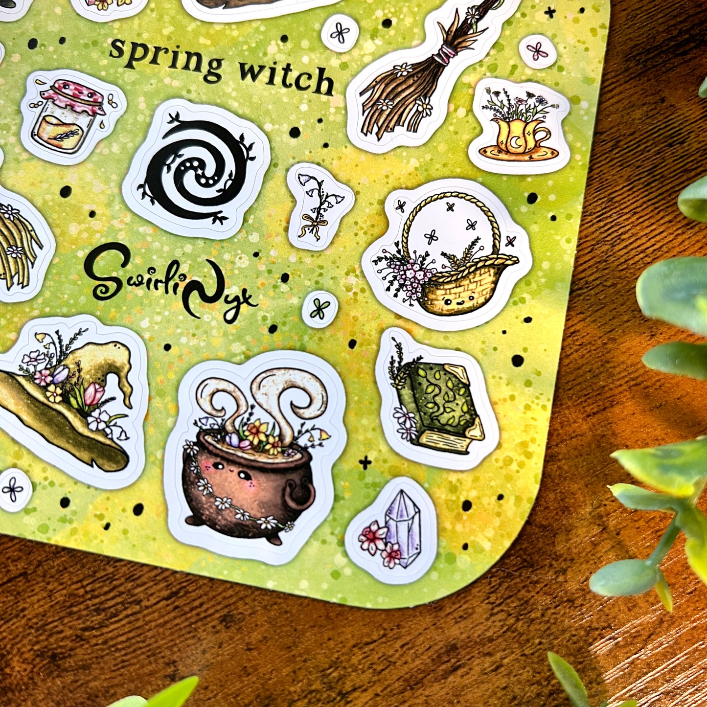 Green Spring Witch Sticker Sheet