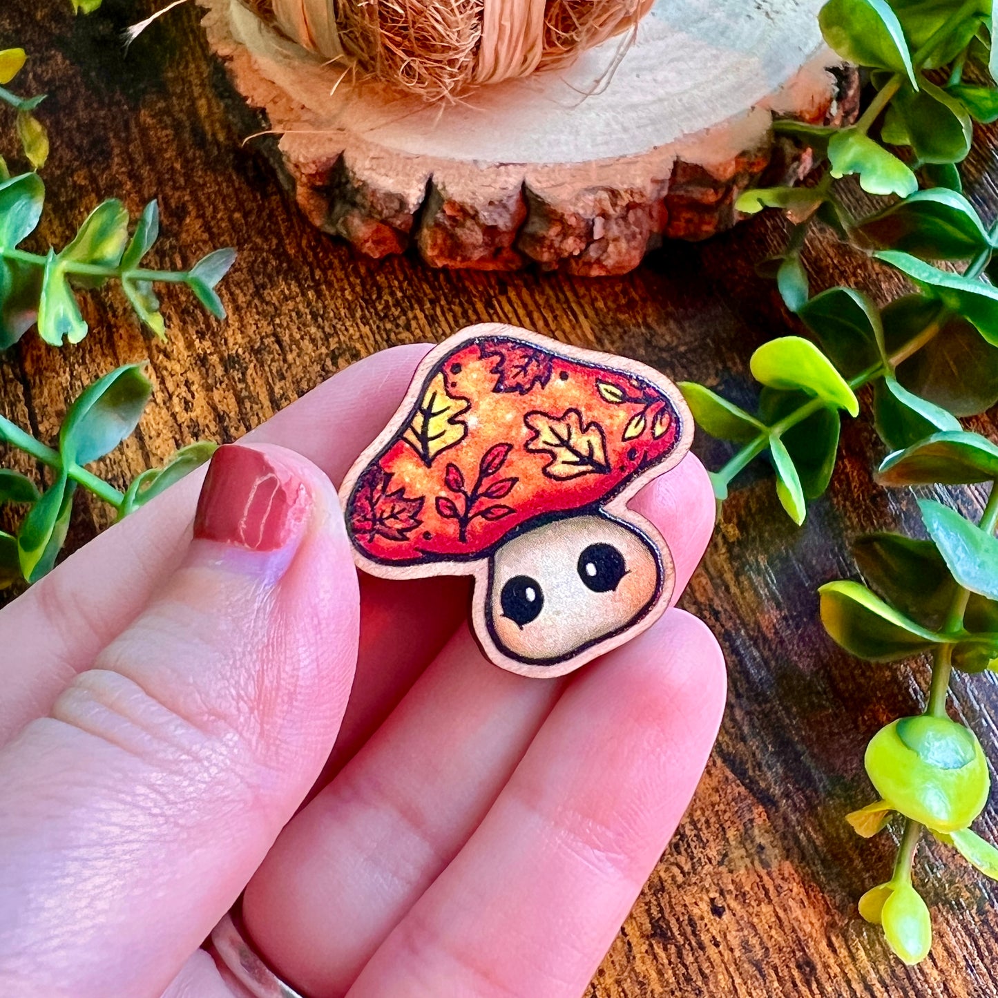 Maple the Mushroom Wooden Pin