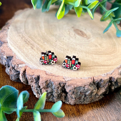 Bookshelf Wooden Earrings