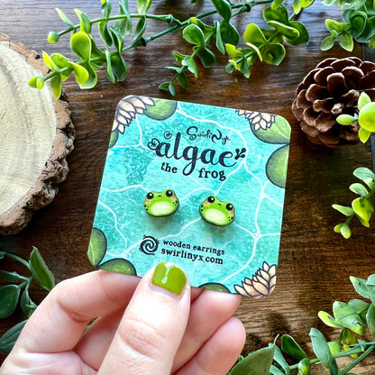 Algae the Frog Wooden Earrings