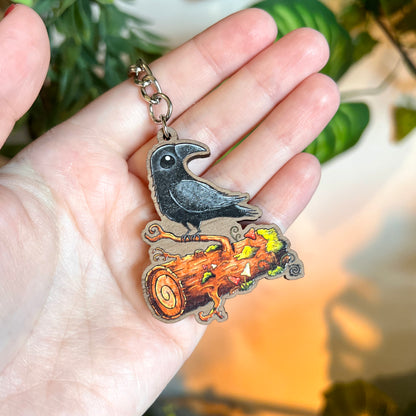 Poe the Crow Wooden Keyring