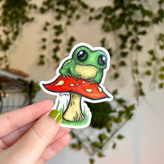 Frog on a Fungi Clear Sticker