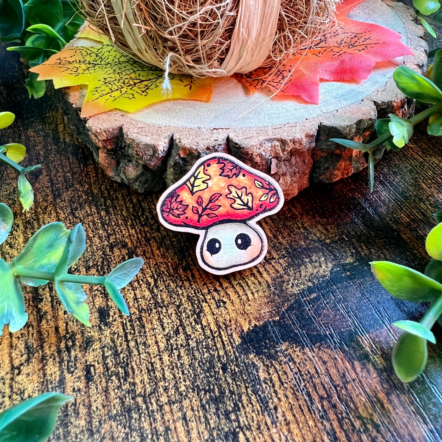 Maple the Mushroom Wooden Pin