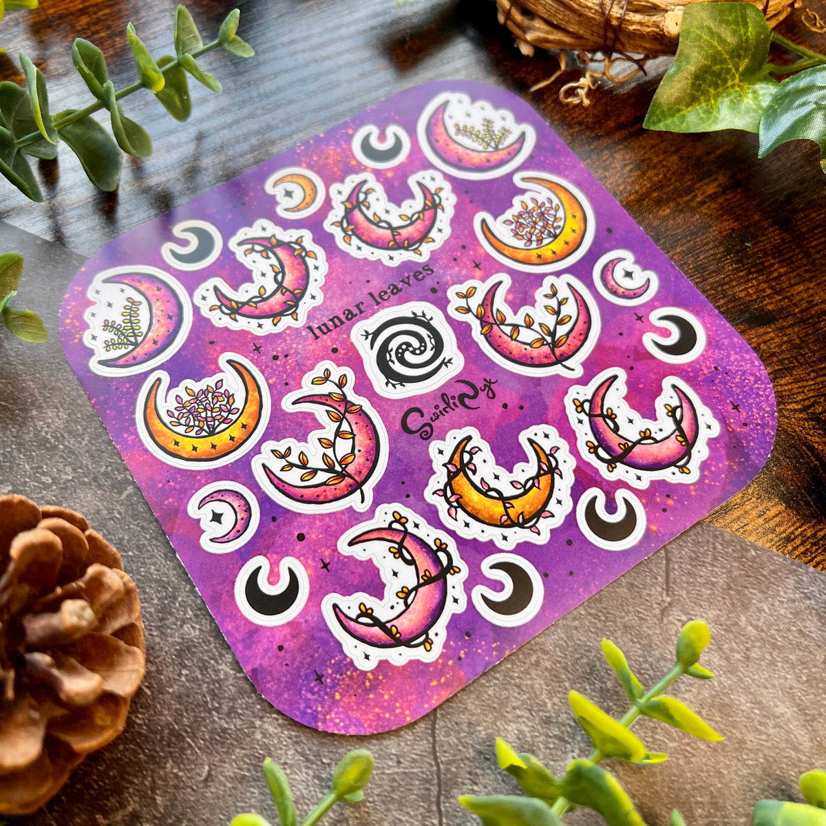 Purple Lunar Leaves Sticker Sheet – SwirliNyx