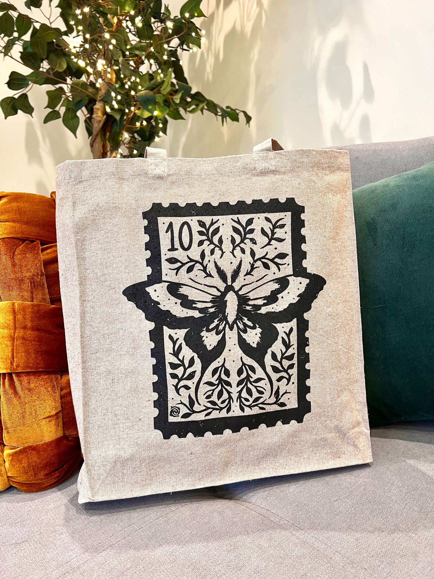 Magical Moth Stamp Recycled Tote Bag with Gusset