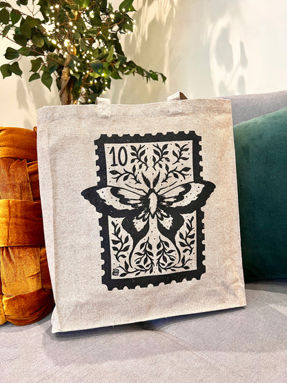 Magical Moth Stamp Recycled Tote Bag with Gusset