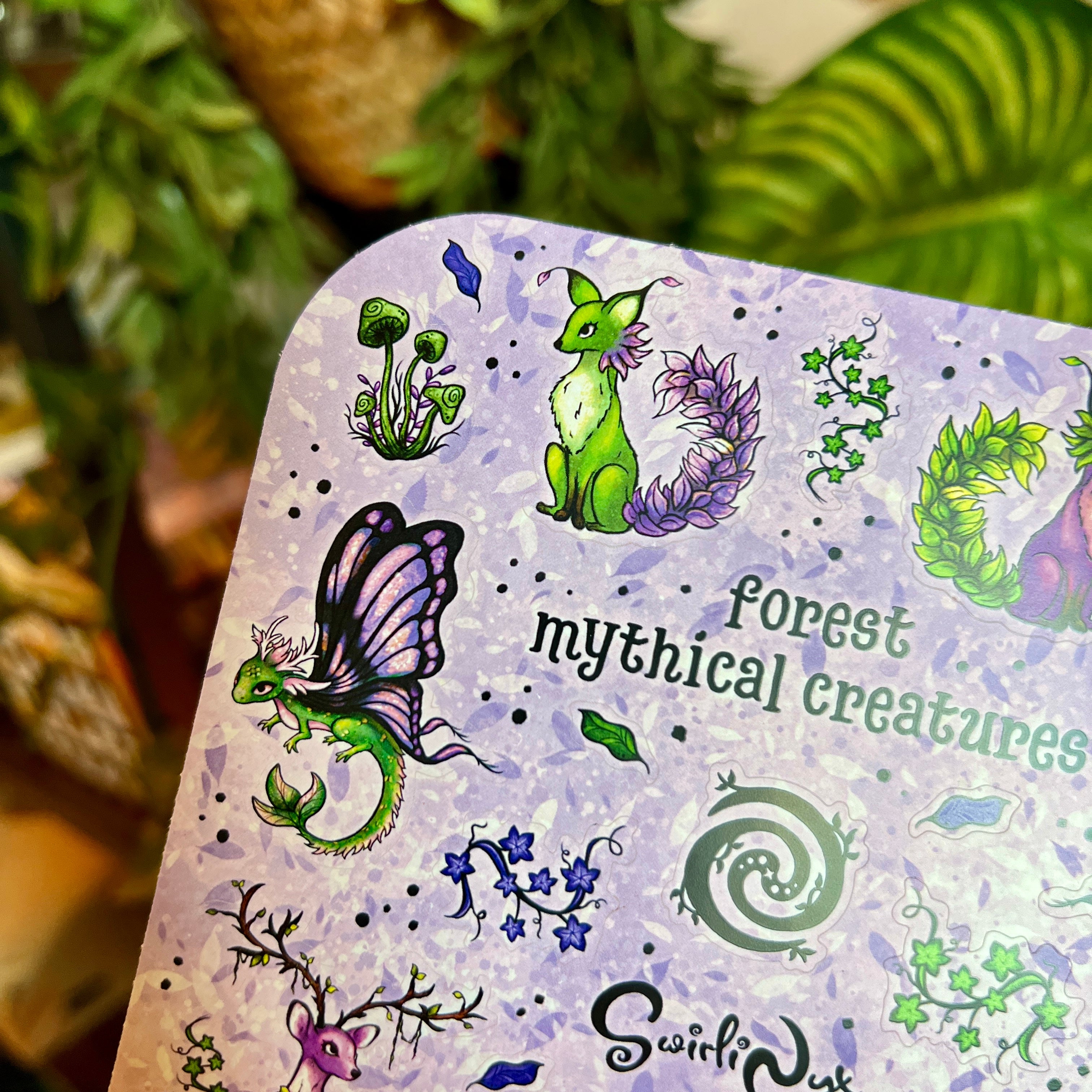 Mythical Forest Creatures Lilac Sticker Sheet