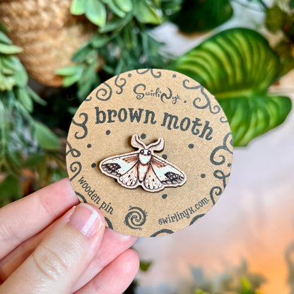 Brown Moth Wooden Pin