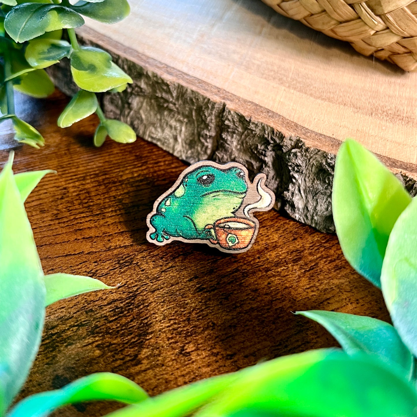 Frog Tea Wooden Pin