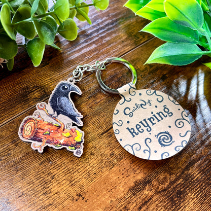 Poe the Crow Wooden Keyring