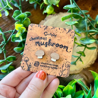 Chestnut Mushroom Wooden Earrings