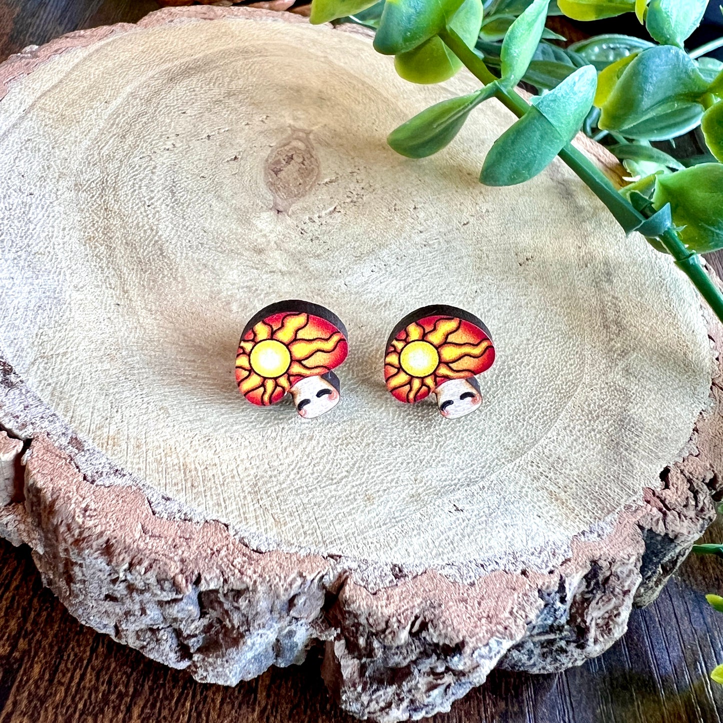 Dawn Mushroom Wooden Earrings