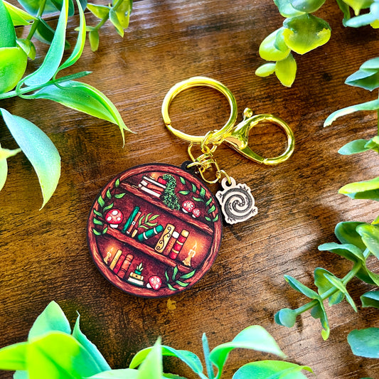 Round Bookshelf Wooden Keyring
