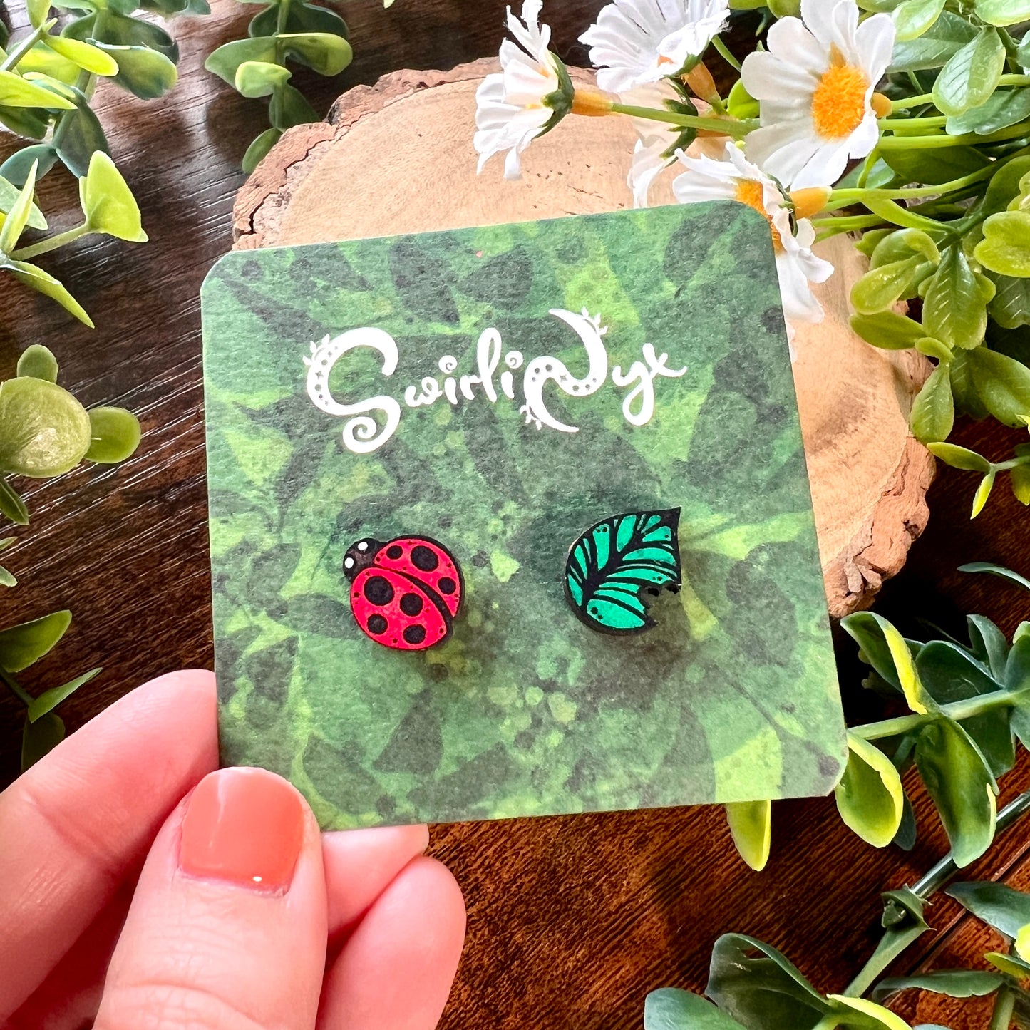 Ladybird Wooden Earrings