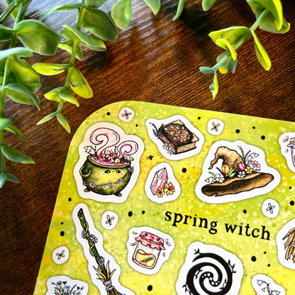 Green Spring Witch Sticker Sheet