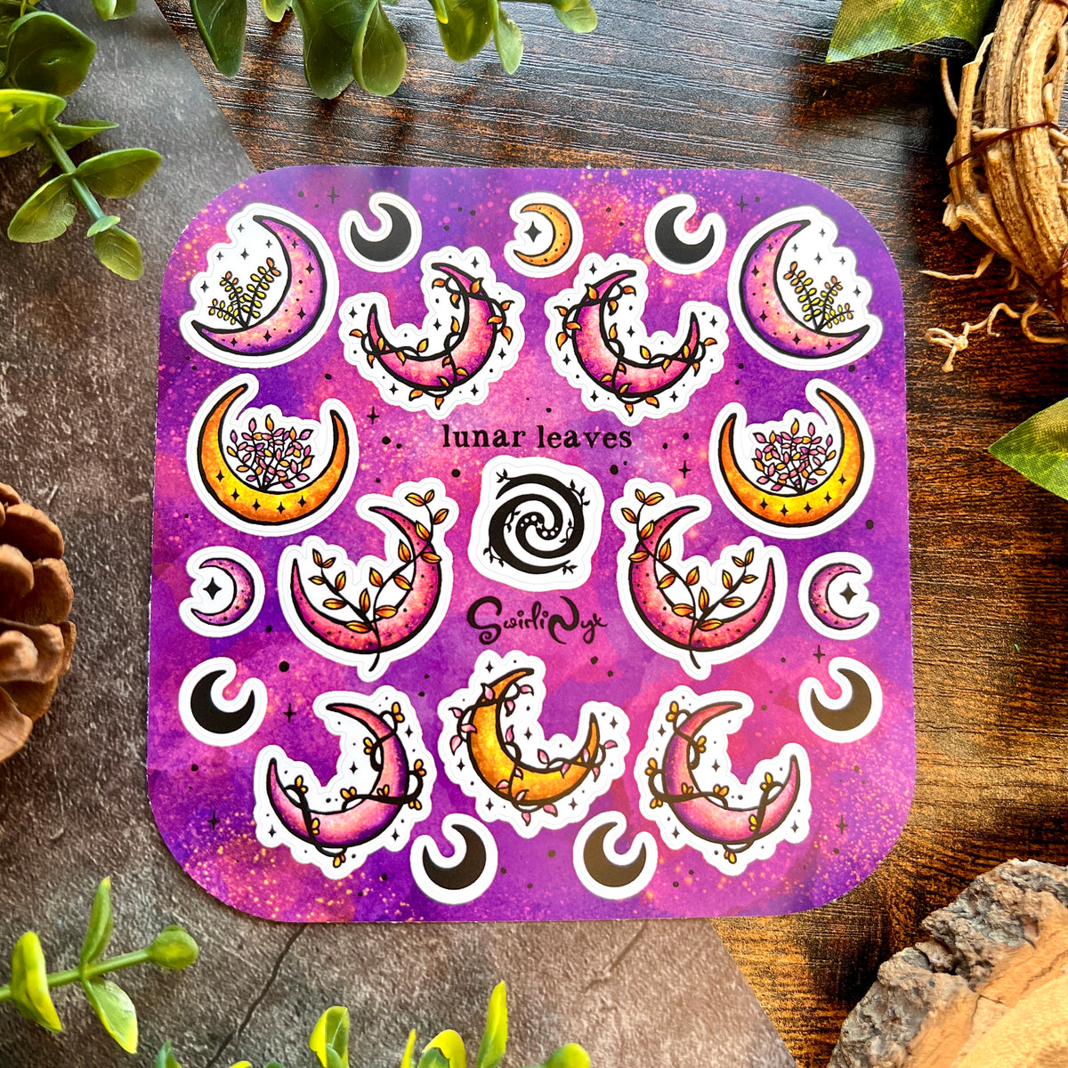 Purple Lunar Leaves Sticker Sheet – SwirliNyx