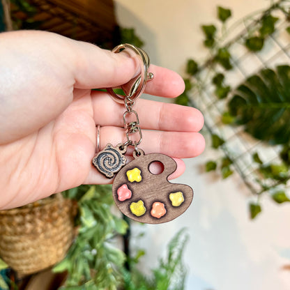 Woodland Paint Palette Wooden Keyring
