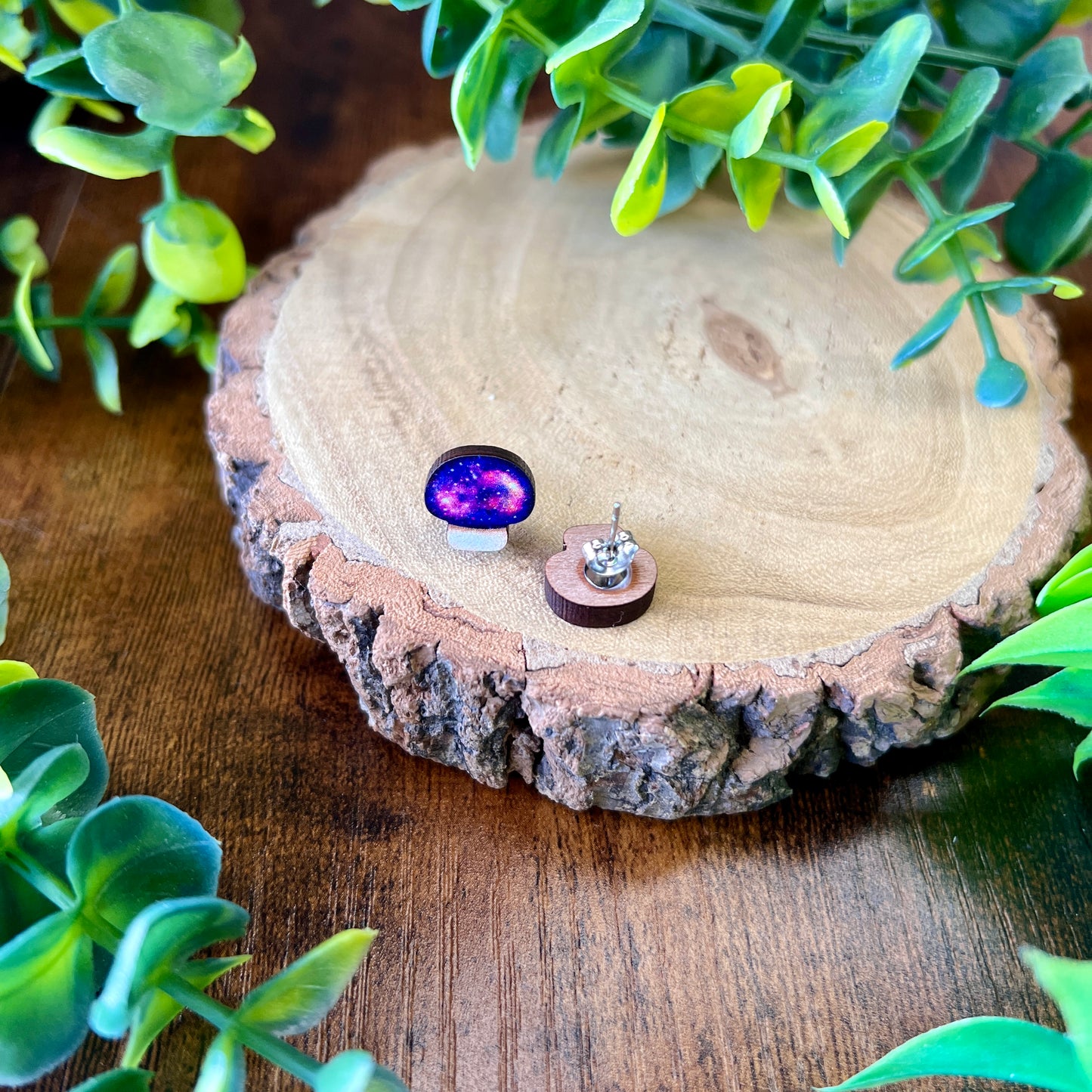 Galaxy Mushroom Wooden Earrings