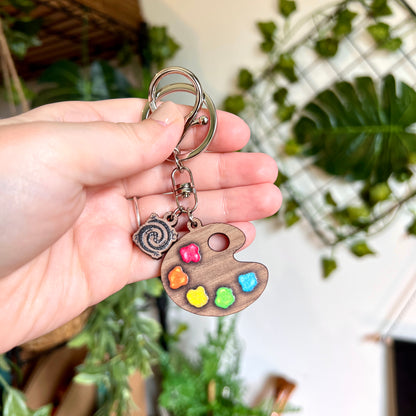 Classic Paint Palette Wooden Keyring
