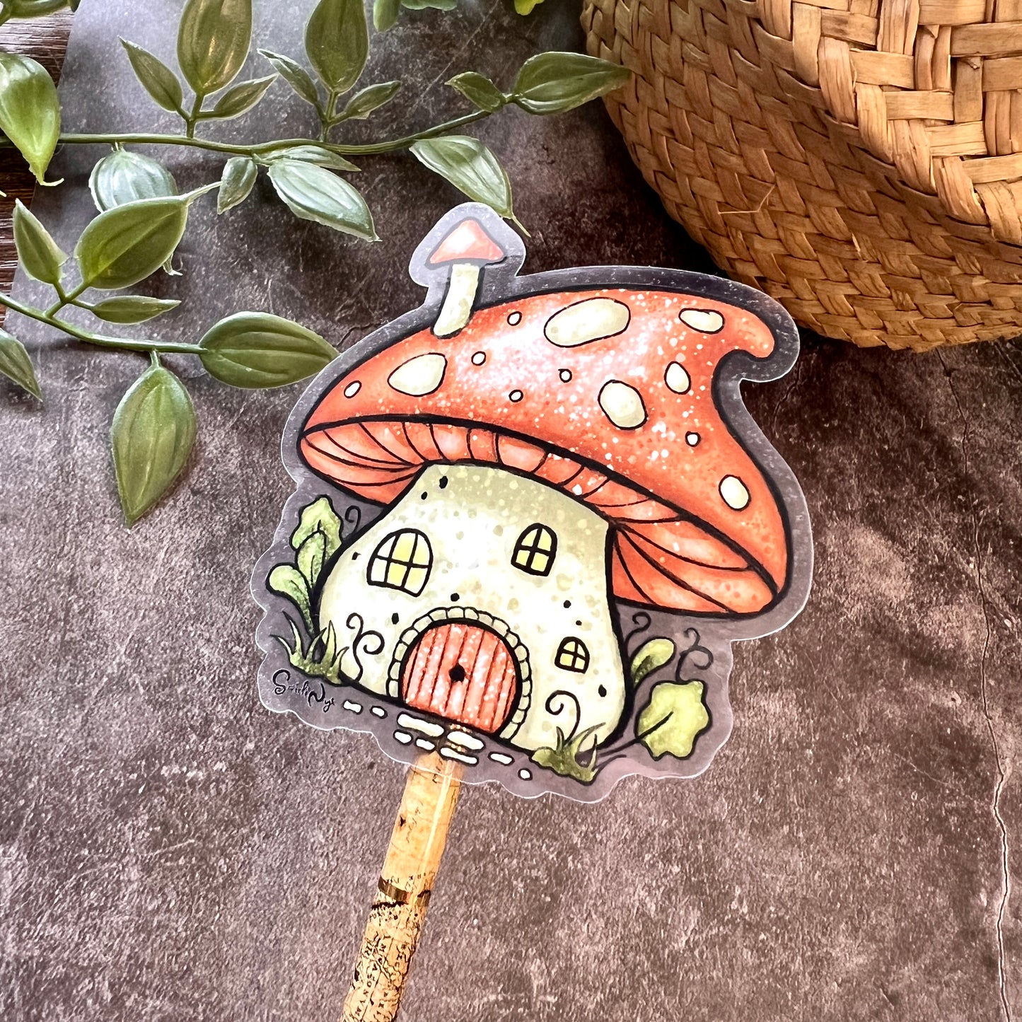 Red Mushroom House Clear Sticker