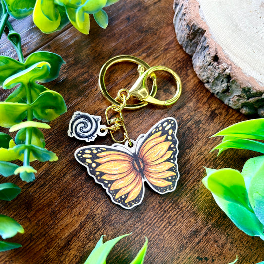 Sunflower Butterfly Wooden Keyring