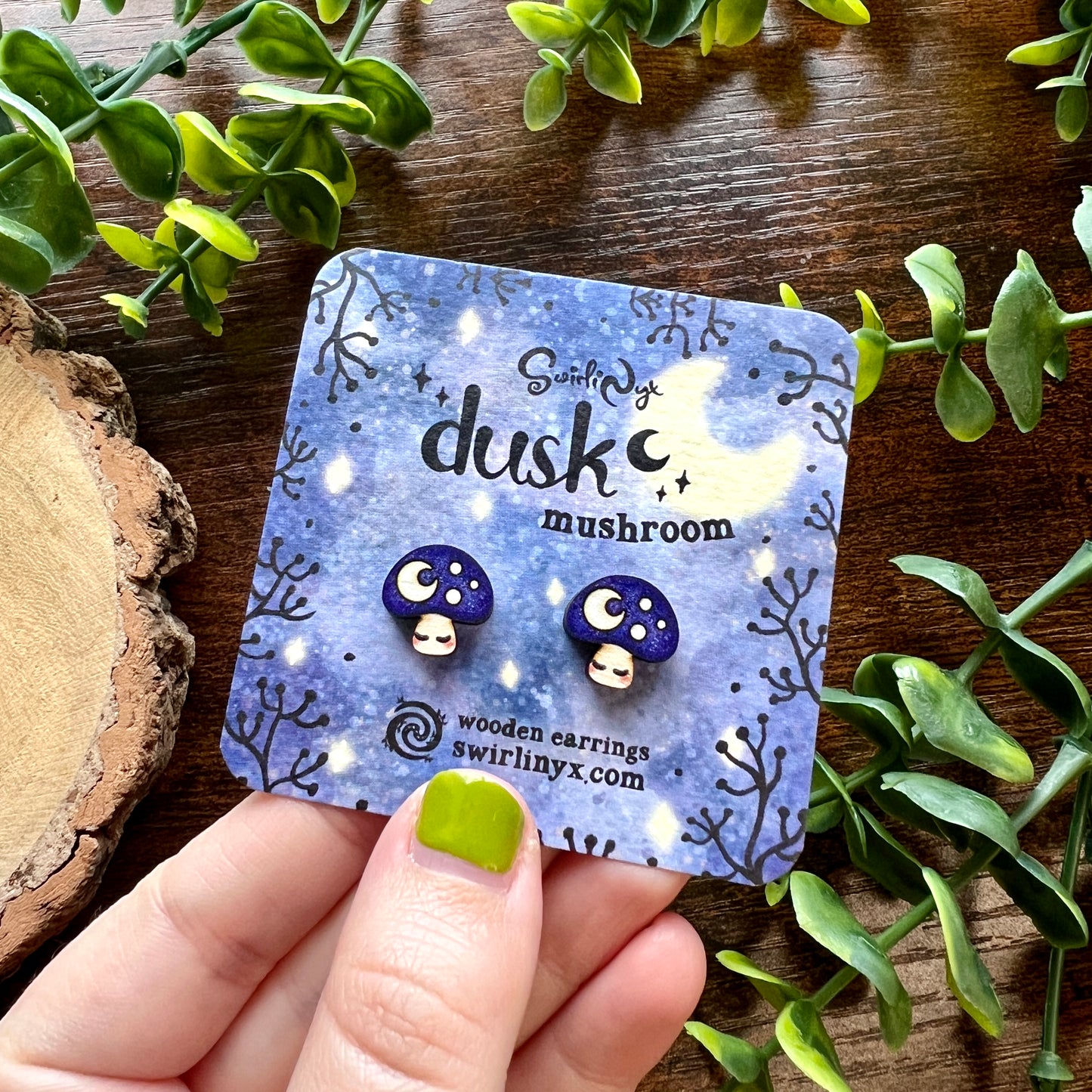 Dusk Mushroom Wooden Earrings