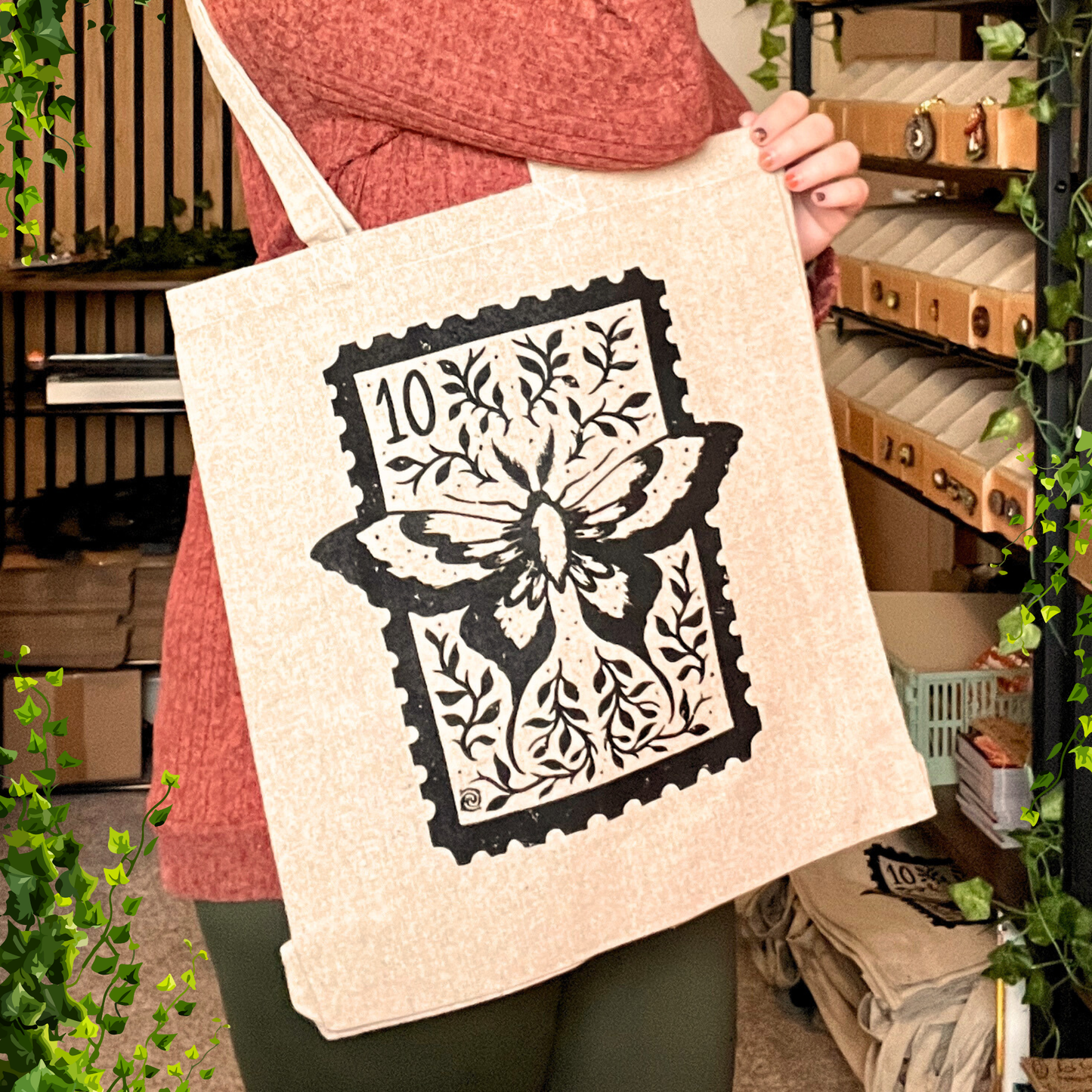 Magical Moth Stamp Recycled Tote Bag with Gusset