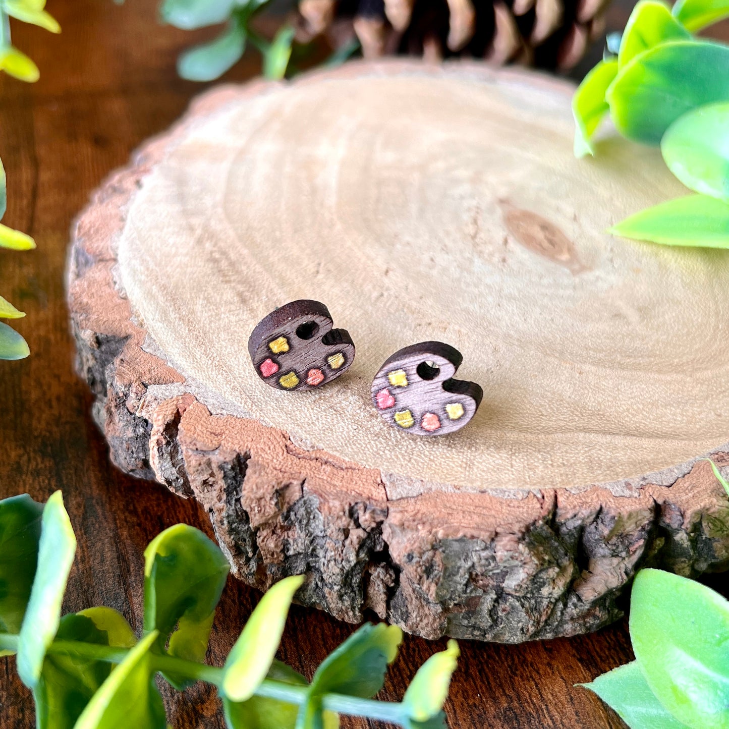 Woodland Paint Palette Wooden Earrings