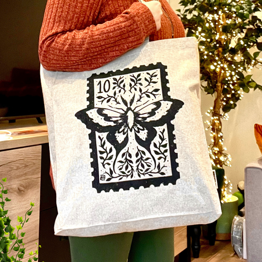 Magical Moth Stamp Recycled Tote Bag with Gusset