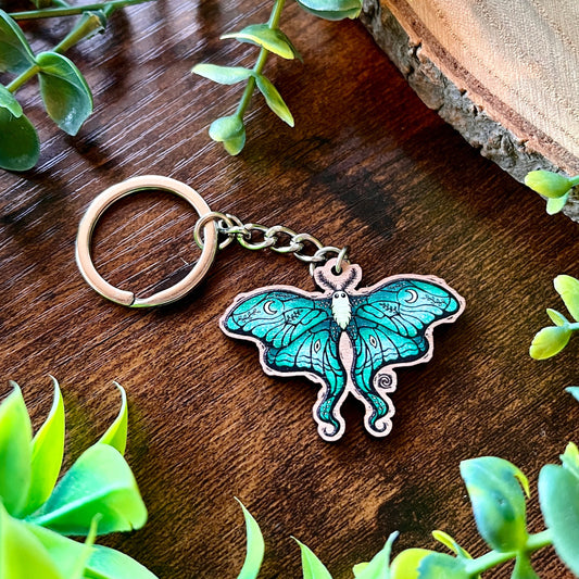 Lunar Moth Wooden Keyring