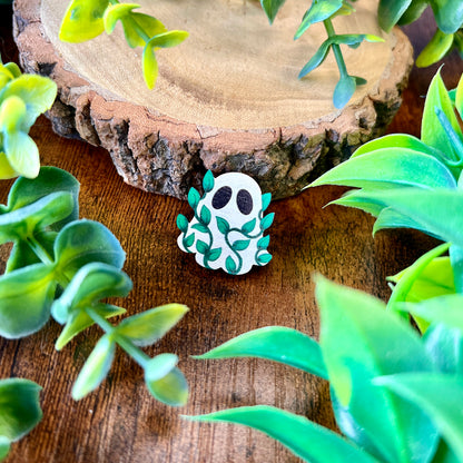 Leafy Ghost Wooden Pin