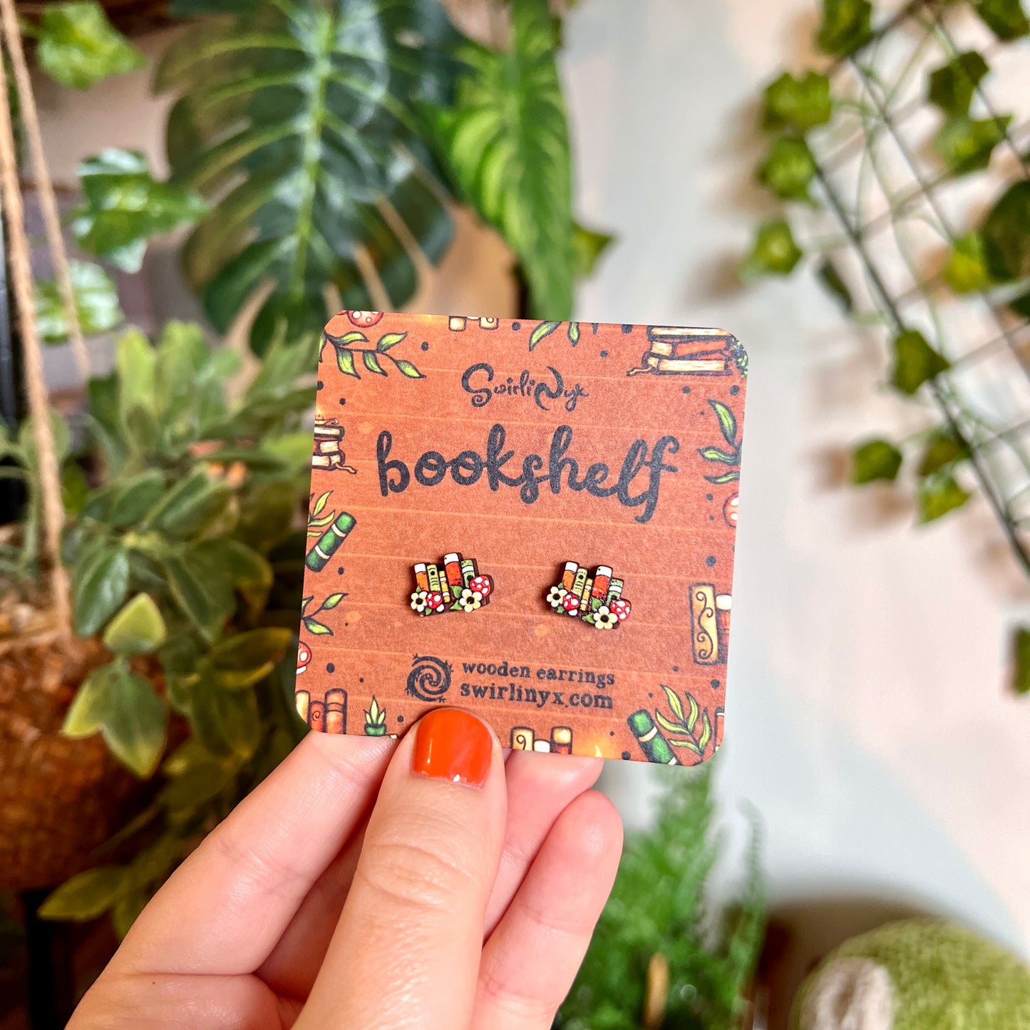 Bookshelf Wooden Earrings