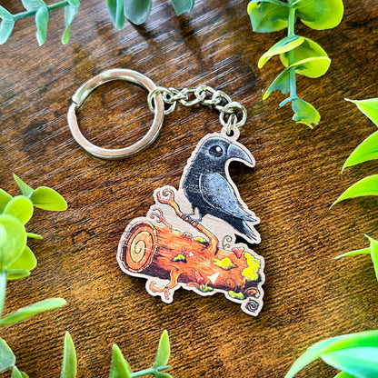 Poe the Crow Wooden Keyring