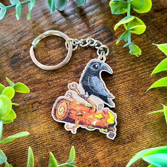 Poe the Crow Wooden Keyring
