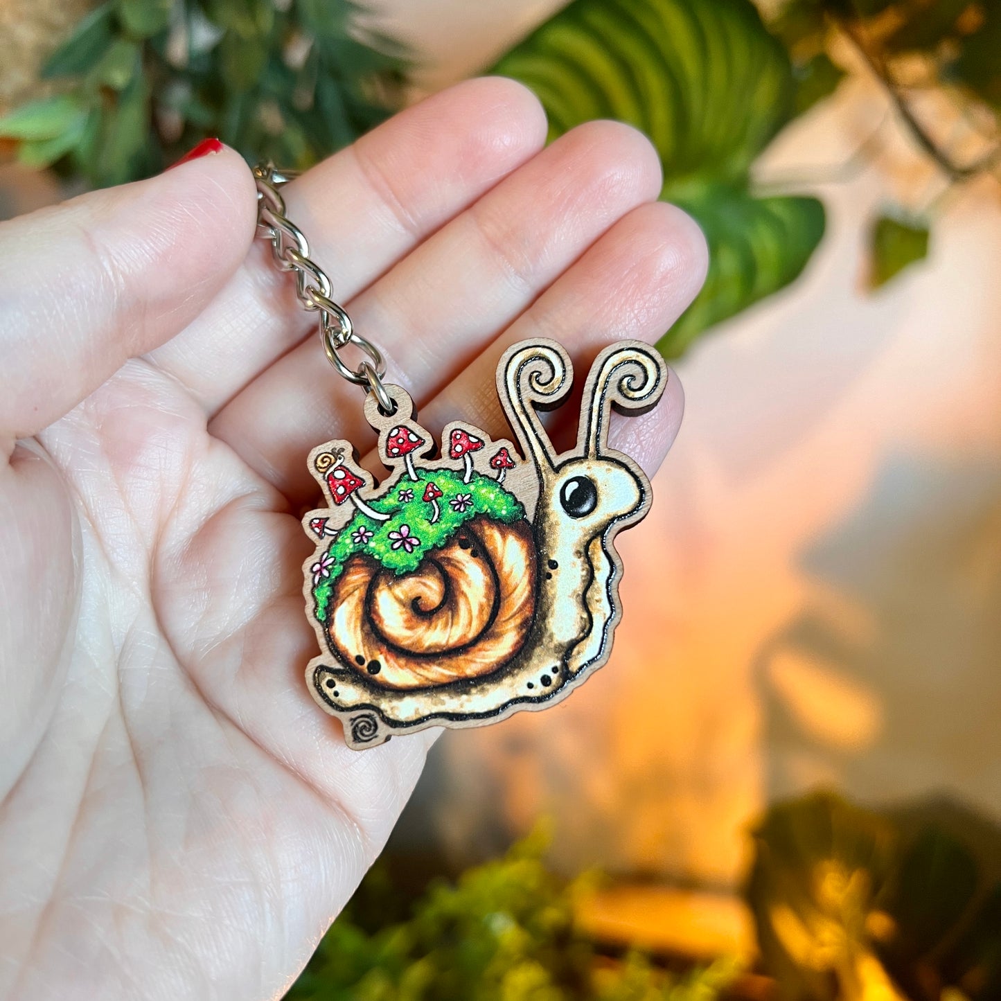 Sadie the Snail Wooden Keyring