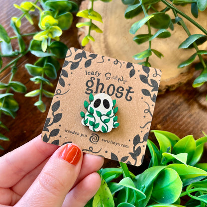 Leafy Ghost Wooden Pin